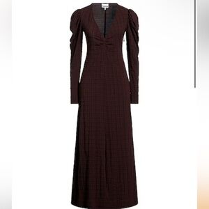 GANNI
SEERSUCKER V-NECK MAXI DRESS - CHICORY COFFEE